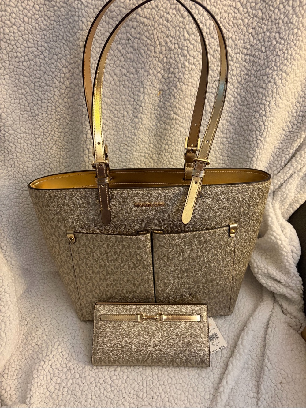Michael Kors Signature Logo Tote and Matching Wallet in Pale Gold